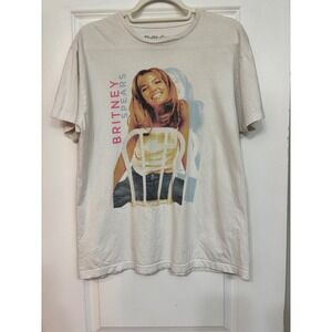 Vintage Britney Spears Graphic T-Shirt White Cotton Pop Icon Portrait Tee Large